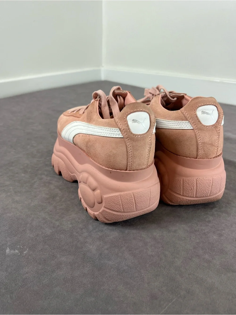 Puma Pink Suede Platform Sneakers with White Formstrip